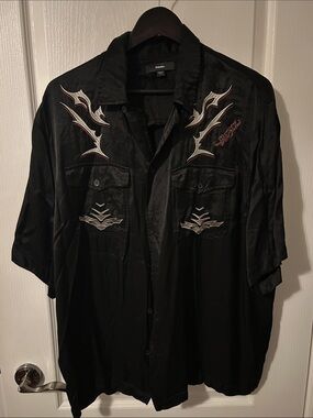 Diesel Black Button-Up Shirt with Branded Neck Label